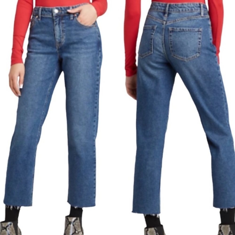 Wild Fable Dark Wash High Rise Straight Leg Raw Hem Jean
